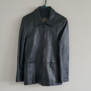 Stormtech Vintage Women's Long Black Leather Jacket Coat Sz M Goth Grunge Punk